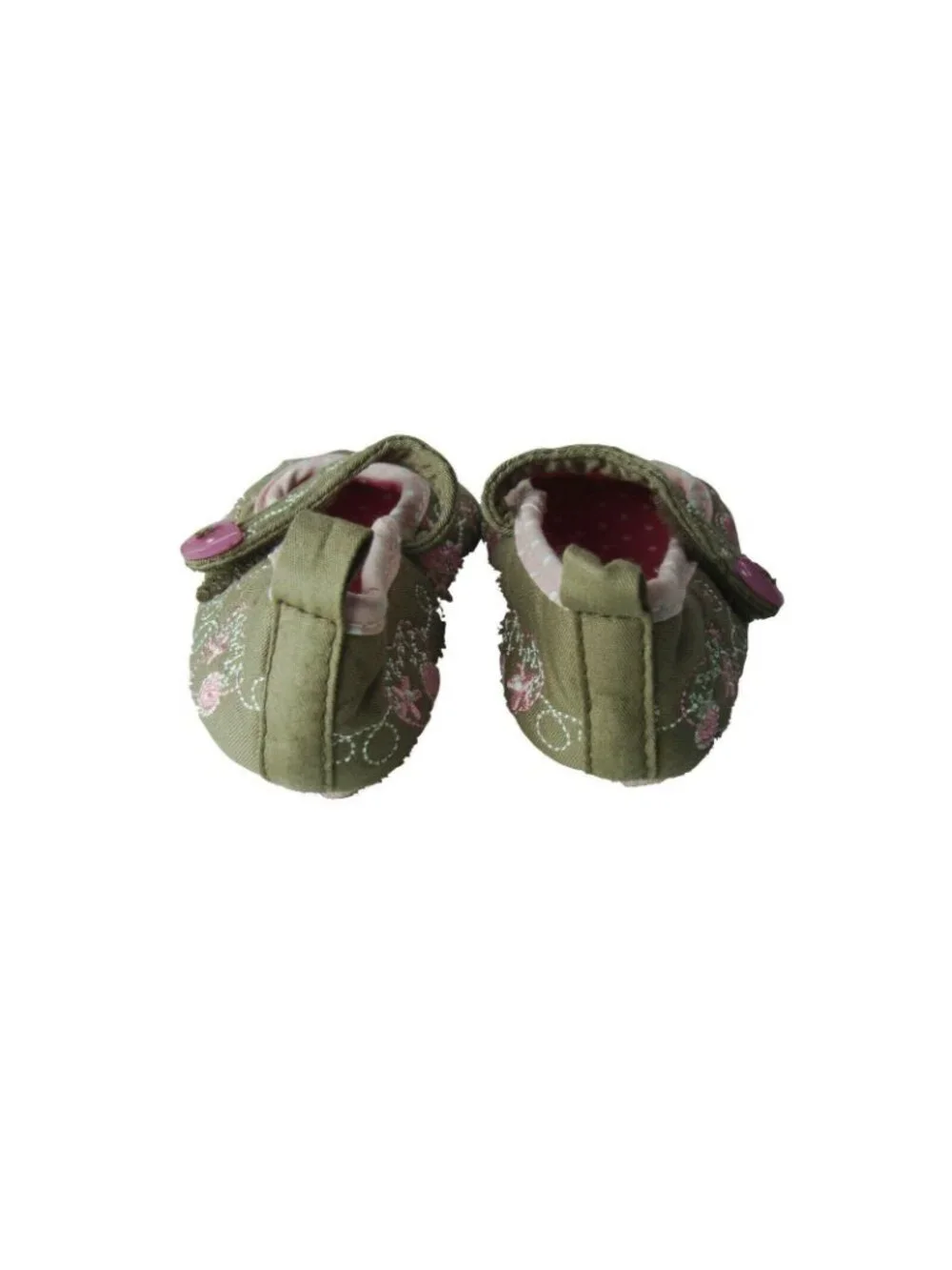 Infant Girls Mary Jane Shoes Size 1 Embroidered Pink & Green Floral Design With
